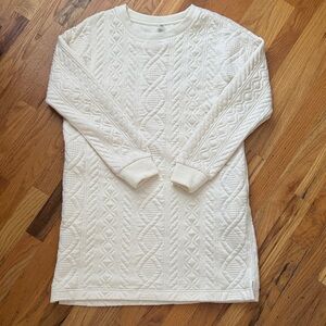 Lou & Grey Quilted Crewneck Sweater Dress - Off-White Cream